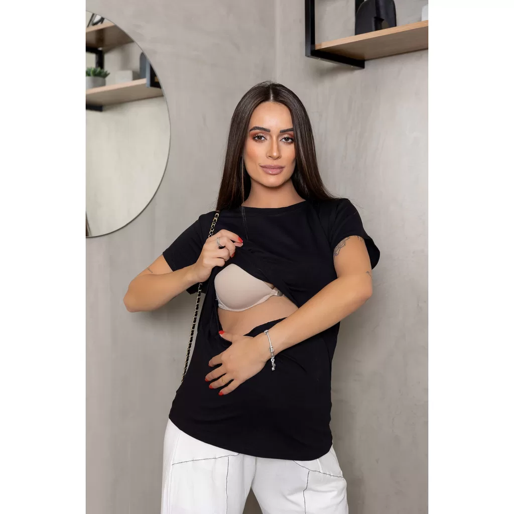 Blusa Amamentação em Viscolycra Prática Confortável desde a gravidez