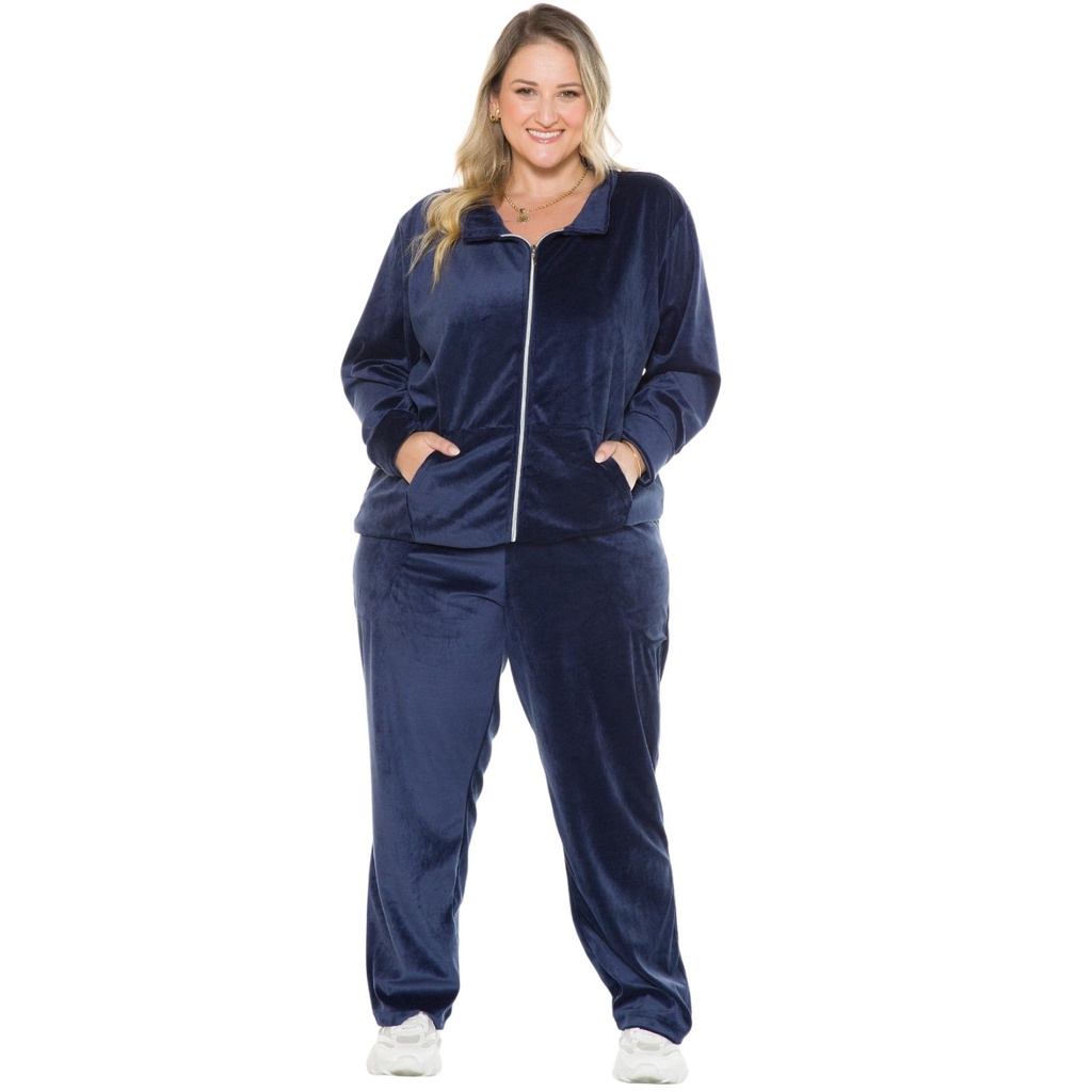 Conjunto de Plush Veludo 2 Peças Calça e Blusa Manga Longa Plus Size 1186-A