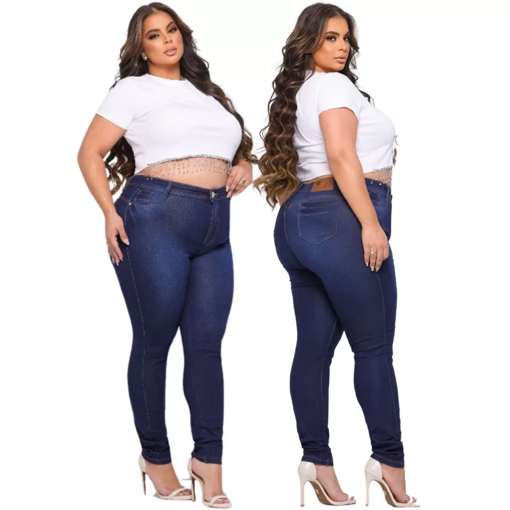 Calça Jeans Feminina Plus Size Cintura Alta Lycra Confortável Modeladora Casual Moda Tamanho Grande