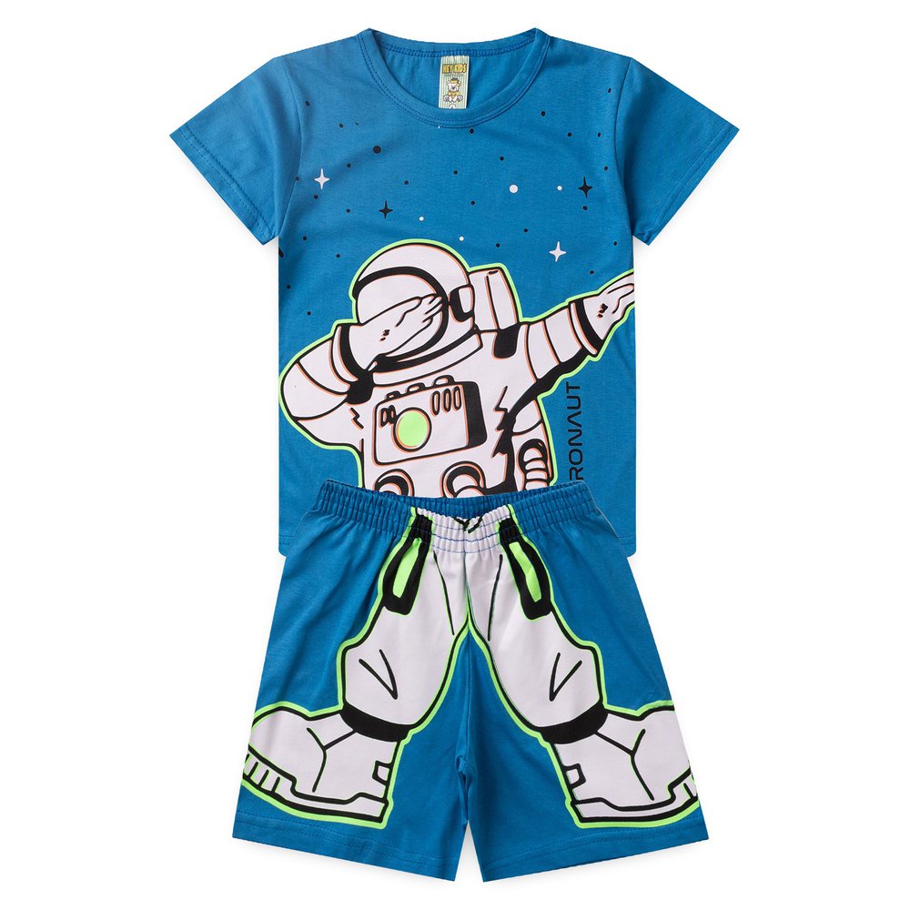 Pijama Infantil Masculino Verão Astronaut – Hey Kids – Azul Claro