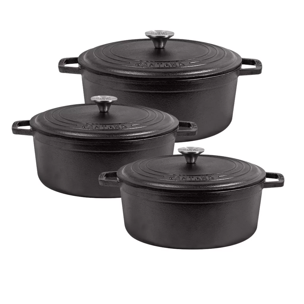 Jogo de panela de ferro fundido caçarola Neo 22, 24, 26 tampa e alça de ferro