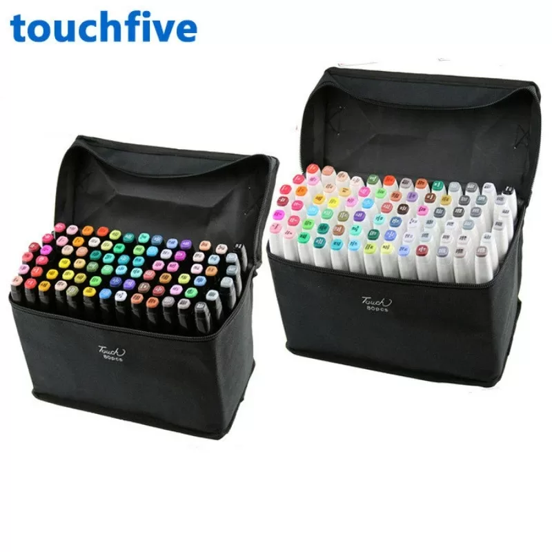 TouchFive Marcadores 24/36/48/60/80/100/120 Cores Manga Pincel Duplo Caneta Álcool Feltro Arte Mater