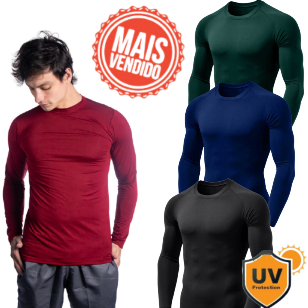 Camisa Térmica Proteção Uv 50+ Segunda Pele Camiseta Blusa Malha Fria Unissex Academia Manga Longa