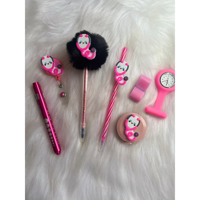 kit enfermagem estetoscópio rosa