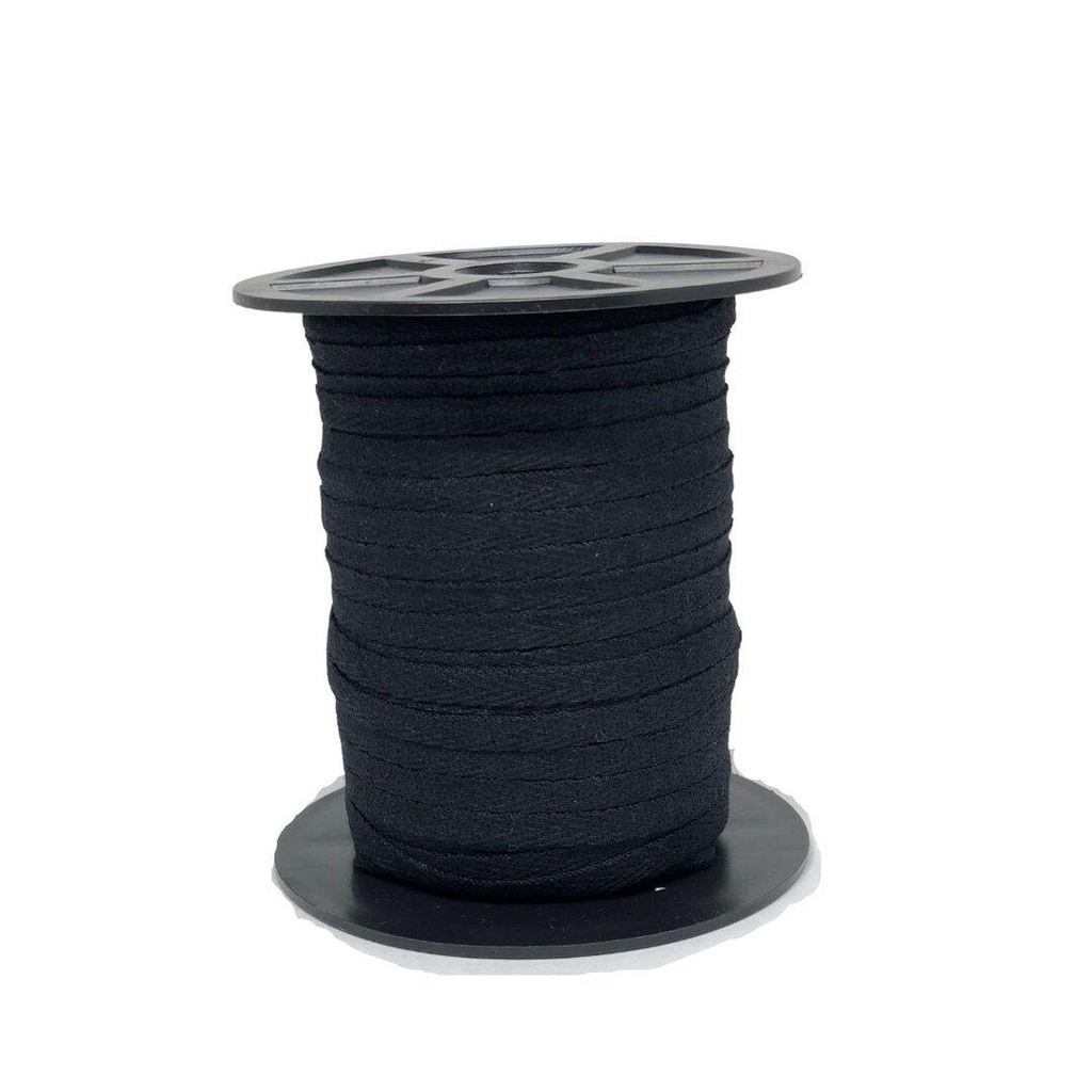 Cadarço Chato Sarjado Preto De Algodão 5mm Com 100 Metros