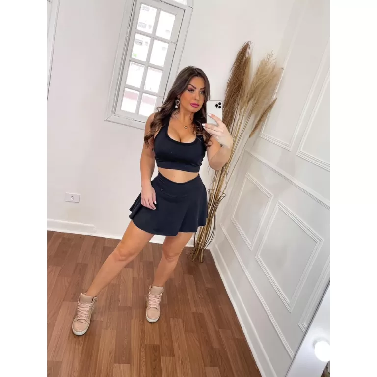 Conjunto Academia Short Saia Cintura Alta + Top Co