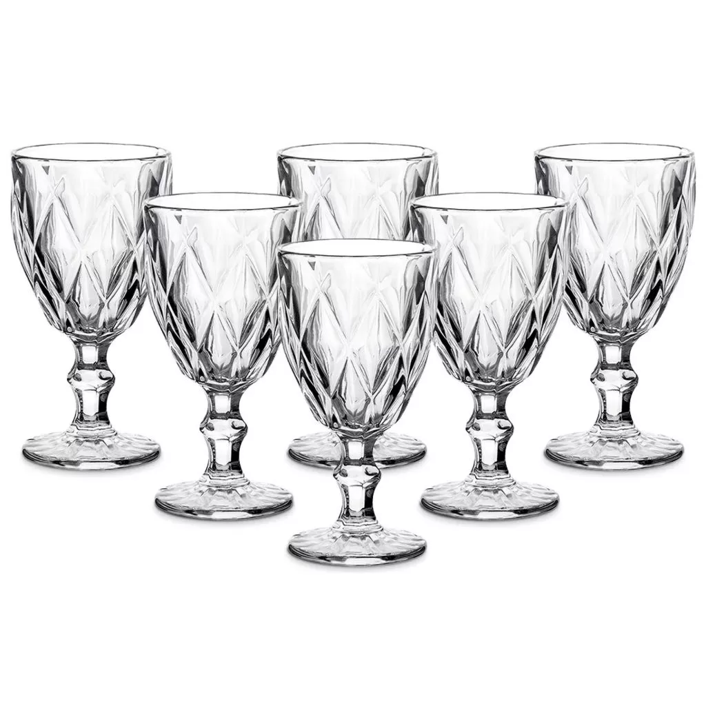 Jogo de Taças de Vidro Luxo Diamond Bico de Jaca Vinho Suco Água 260ML