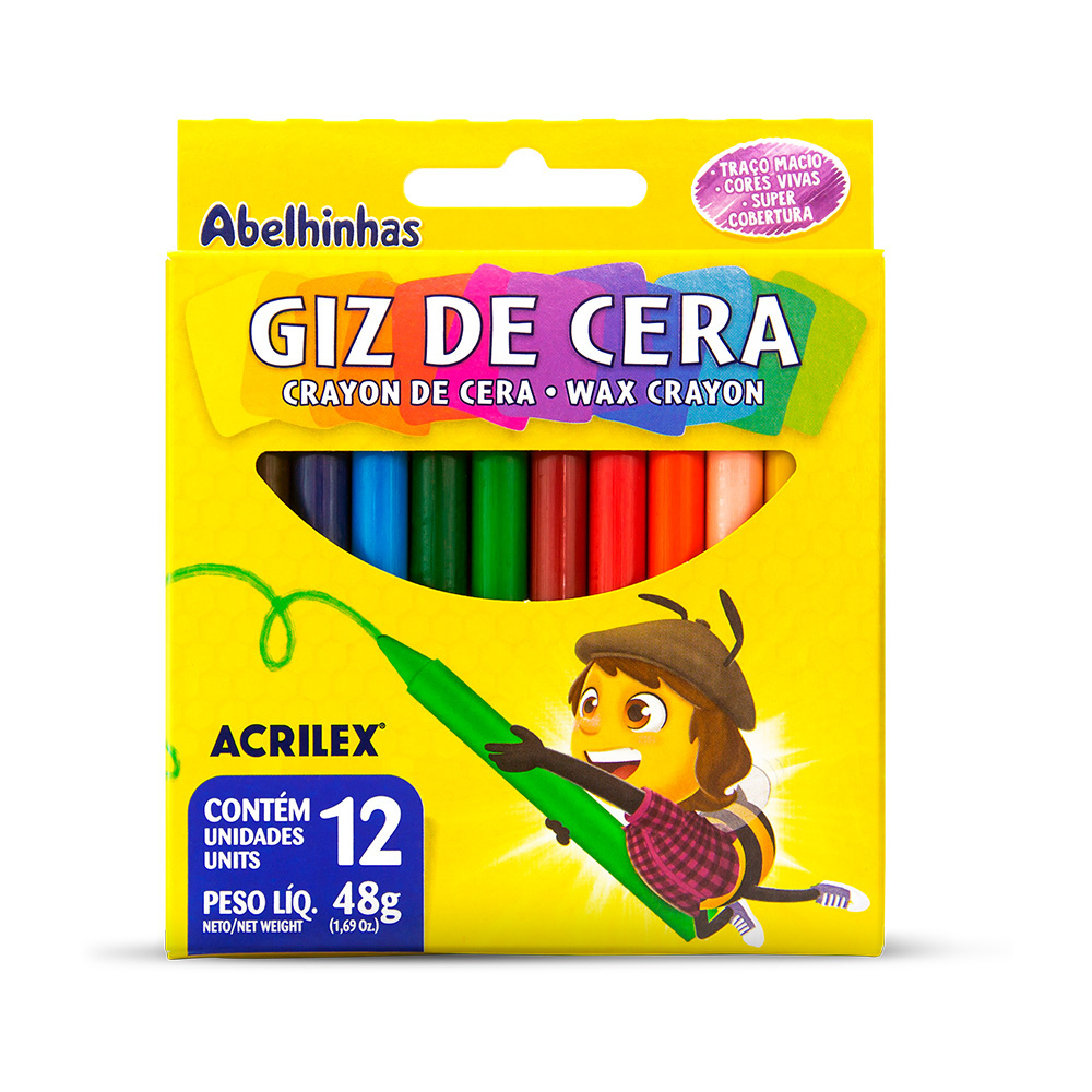GIZ DE CERA ESCOLAR ABELHINHA 12 CORES 48G – ACRILEX