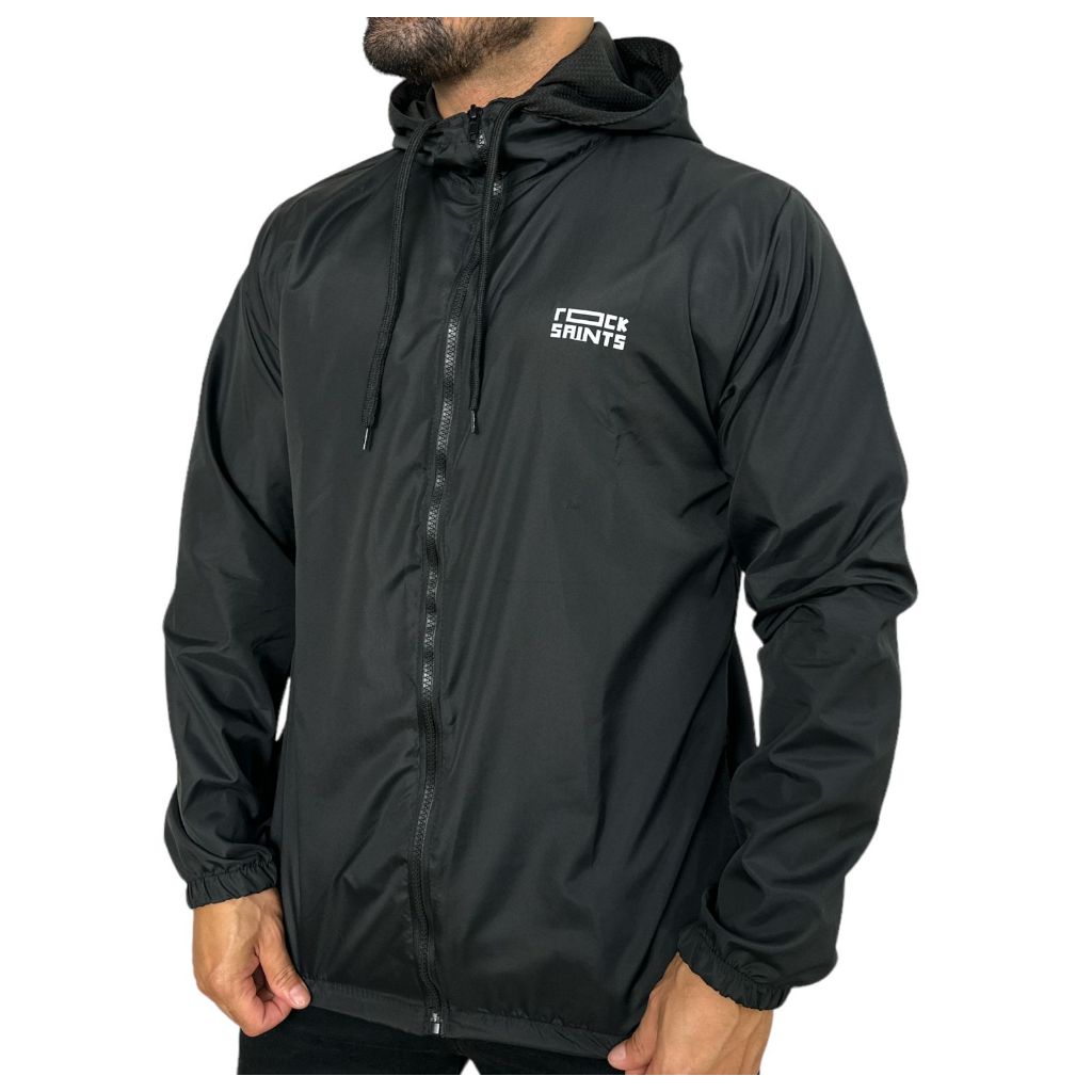 Jaqueta Corta Vento Preta Masculina Impermeável Blusa Semi Forrada Rock Saints