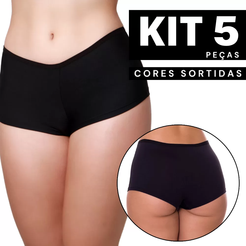 Kit 1 à 5 Calcinha Boxer Feminina Cintura Baixa Confortável Segunda Pele
