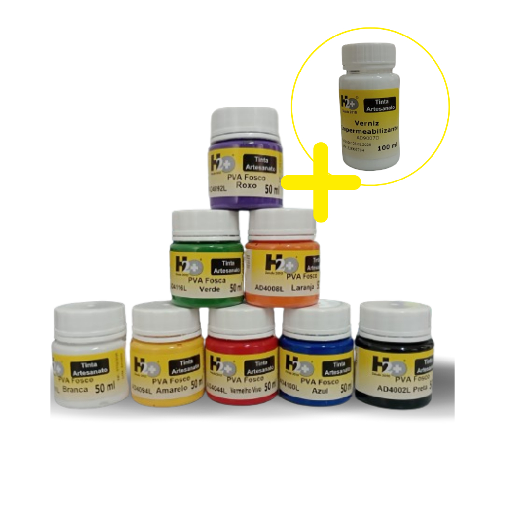 Tinta Pva Fosca Para Artesanato Kit 8 Cores + 1 Verniz