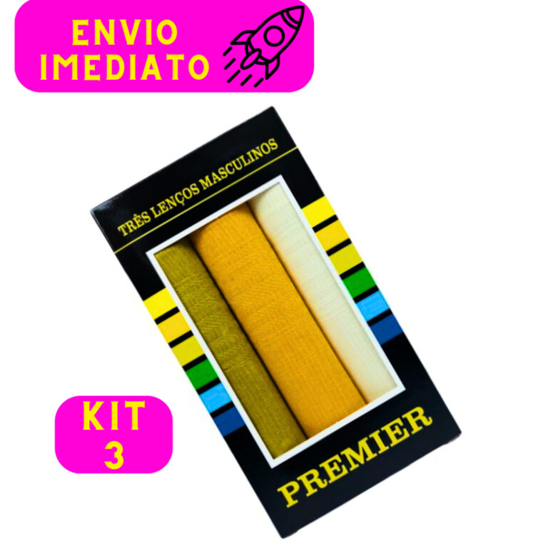 Kit 03 Lenços Masculino Premier 100% Algodão Cor