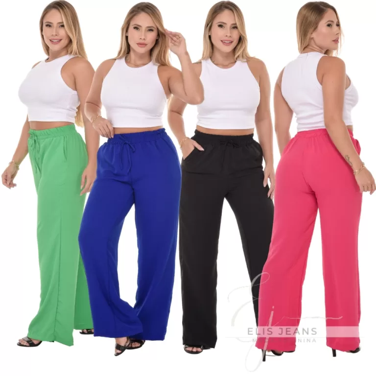 Calça Pantalona Feminina Cintura Alta  Com Bolso 