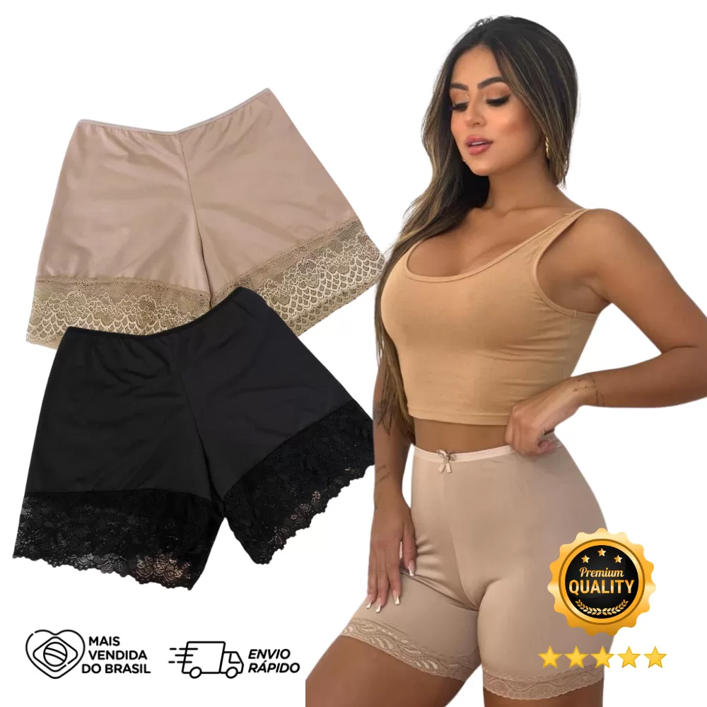 Kit 2 Short Anagua Microfibra Modeladoras Femininas Segunda Pele Com Renda Roupa Íntima