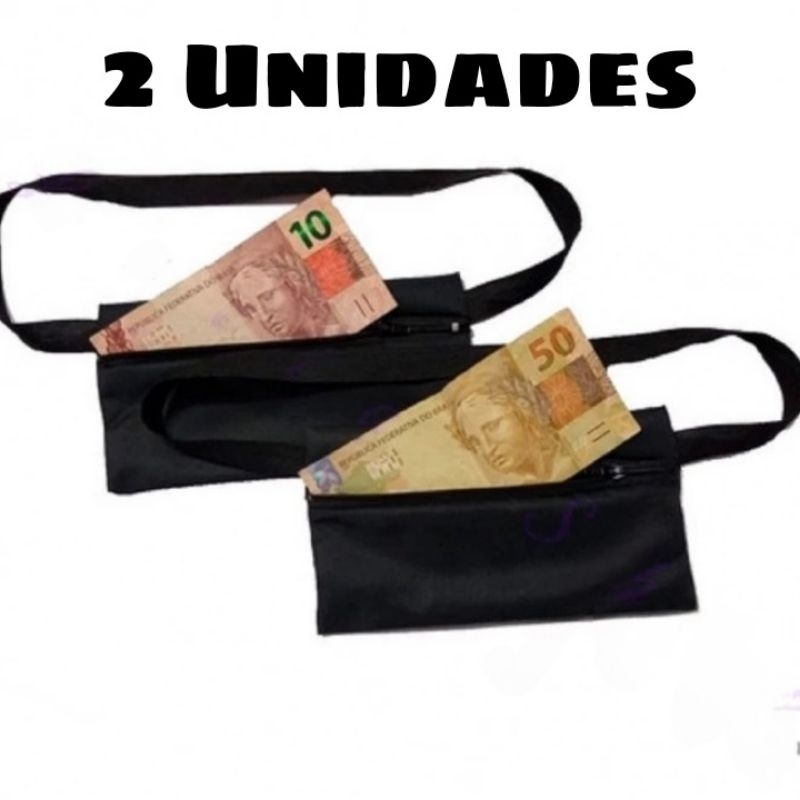 2 Doleiras Tipo Viajante Porta Celular Secreto Porta Dinheiro Seguro Porta Money Cor Preto
