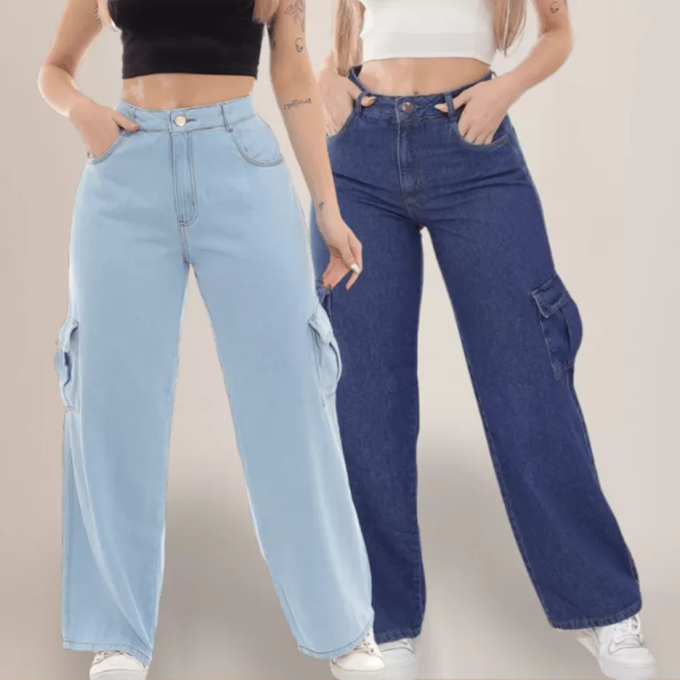 Kit 2 Calça Jeans Cargo Bolsos Laterais + 5 Cores
