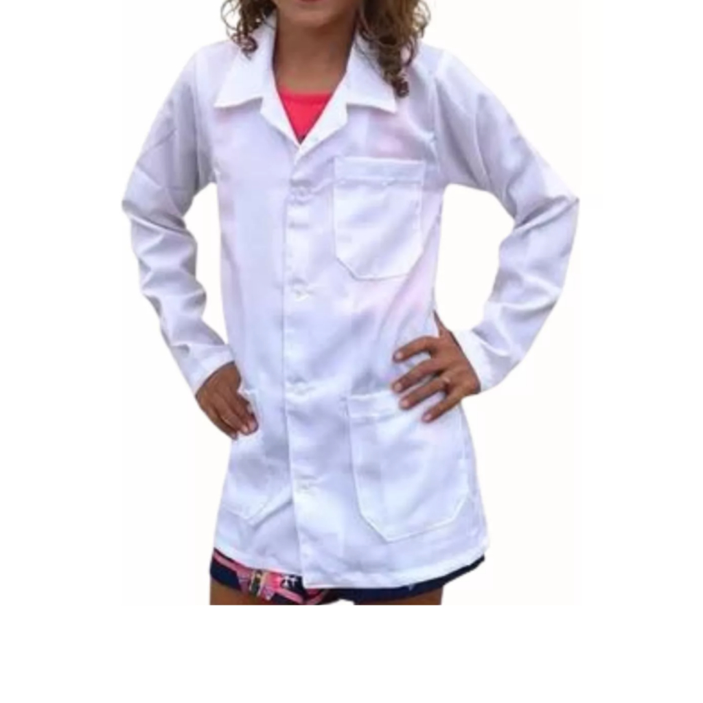 Jaleco Manga Longa Infantil Fantasia de Médico Ifantil 3 Bolsos com Botão Oxford Escolar – Unissex