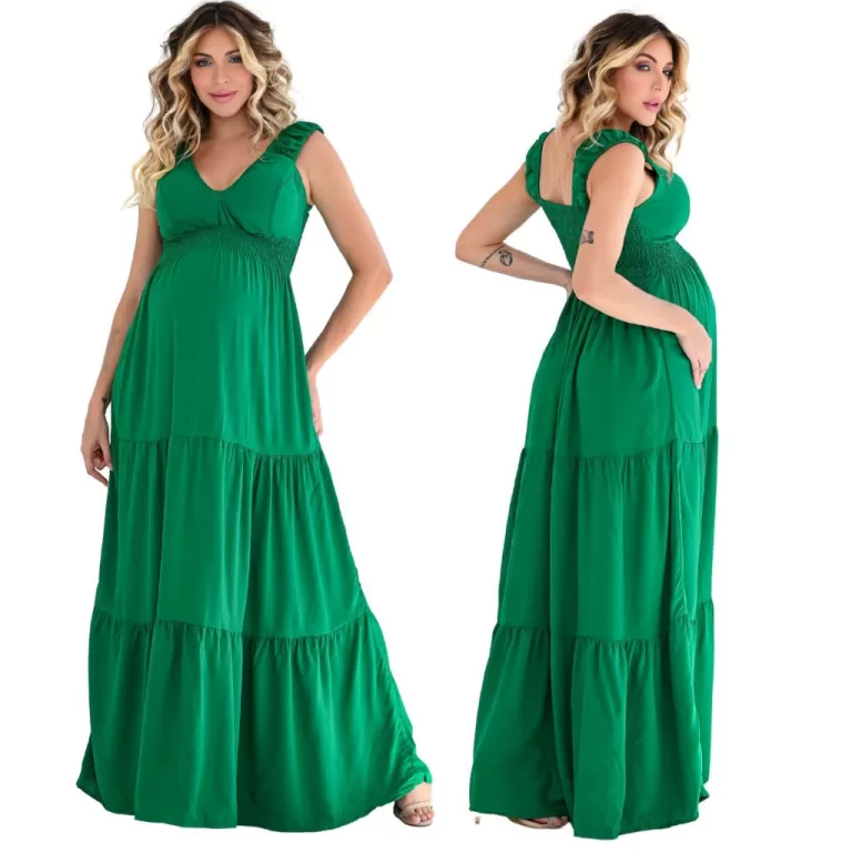 Vestido Longo Elegante para Gestante Mãe com Conf