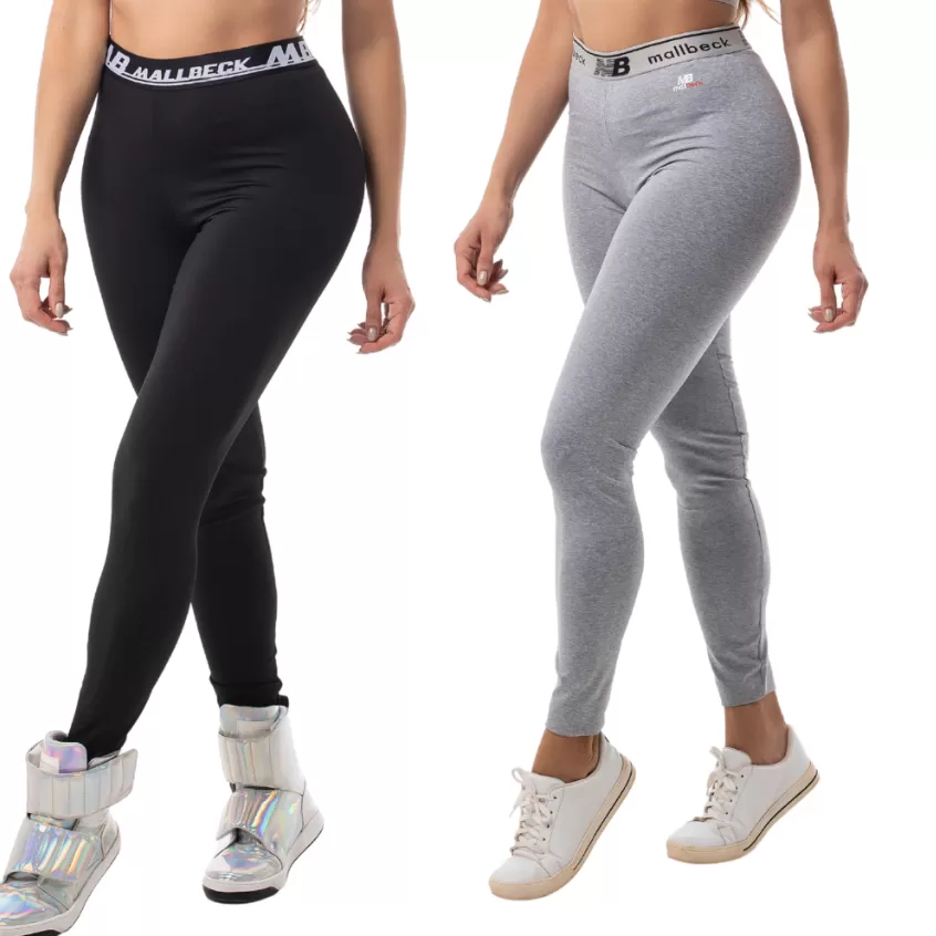 Kit 2 Legging Feminina Modeladora Com Elástico Exposto Academia Atividade Física Corrida Calça