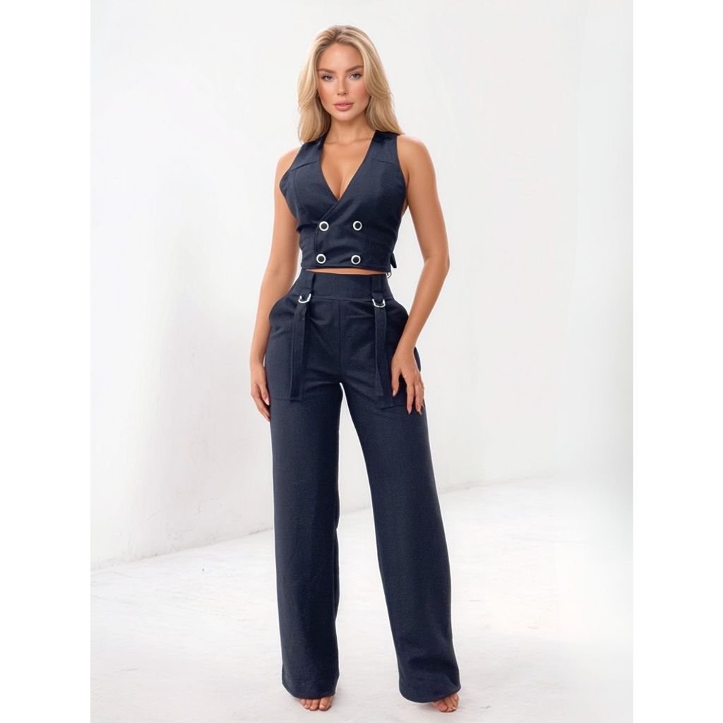 Conjunto Feminino Colete Calça Pantalona Alfaiataria Marant Elegante Casual