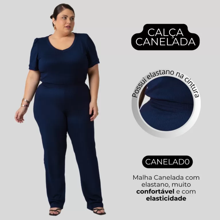 Calça Feminina Plus Size Canelada Confortável At