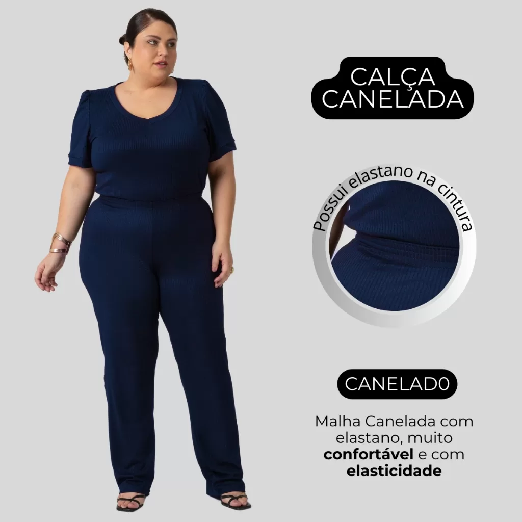 Calça Feminina Plus Size Canelada Confortável Até G4 1210-C1