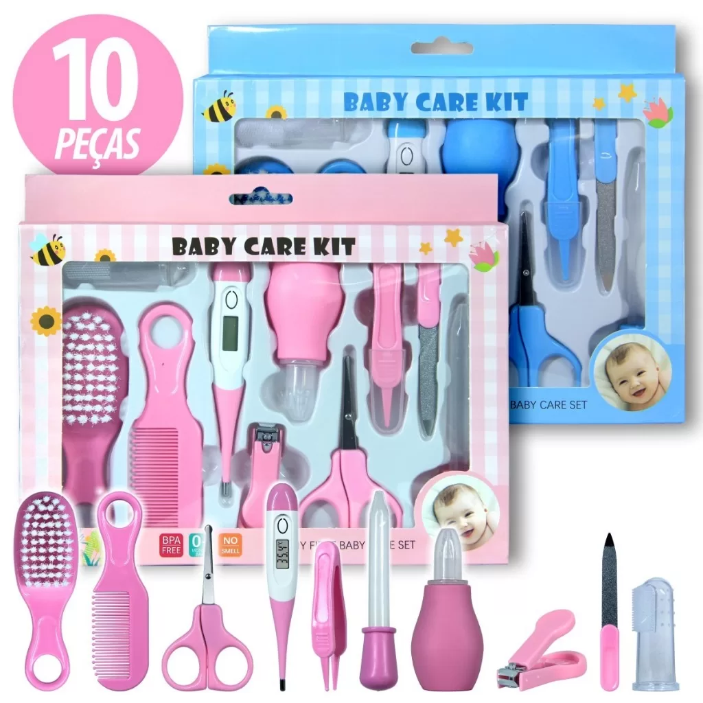 Kit Higiene Com Termômetro Cuidado Bebê Recém Nascido 10pçs