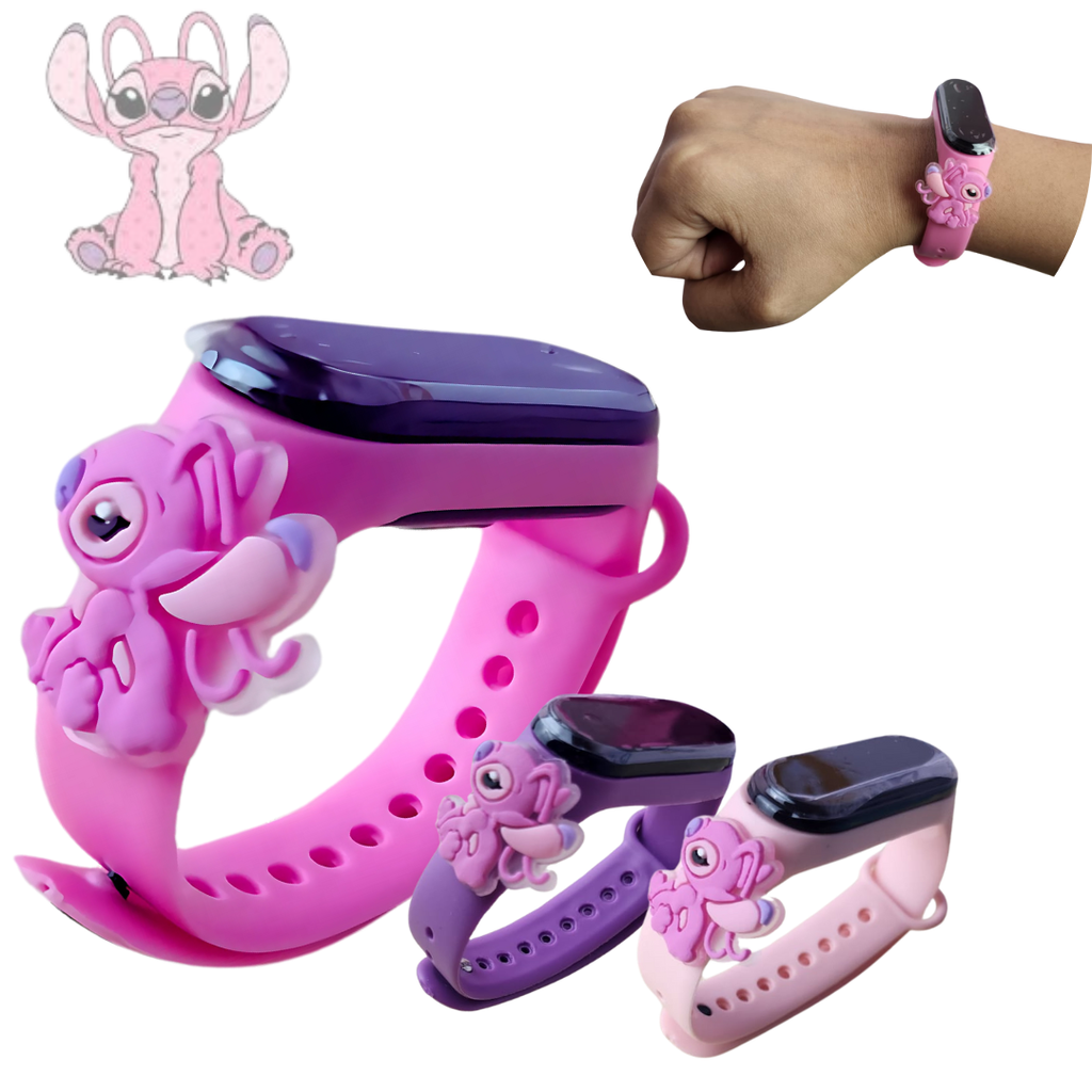 Relógio Infantil Menina Feminino Angel Stitch A prova Da Água