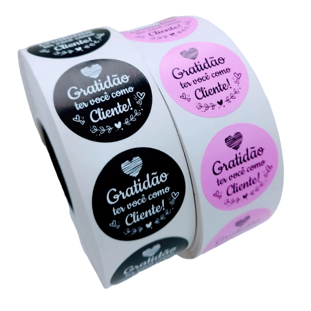 Adesivo Gratidão ter você como cliente Etiqueta Colorida Redonda 4cm
