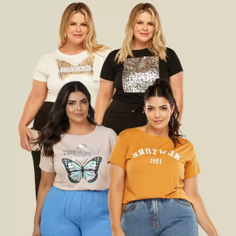 T-shirt Feminina Plus Size Moda Blogueira + 10 Est