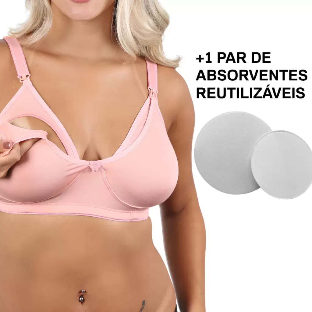 Sutiã de Amamentação sem Bojo e sem Aro com 1 Par de Absorventes Laváveis Confortável
