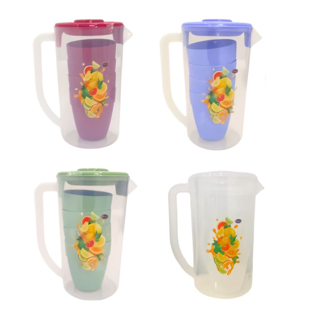 Kit Jarra com 4 Copos Para Bebidas Sucos Refrigerante Água Conjunto Verão Cozinha Mesa de Jantar