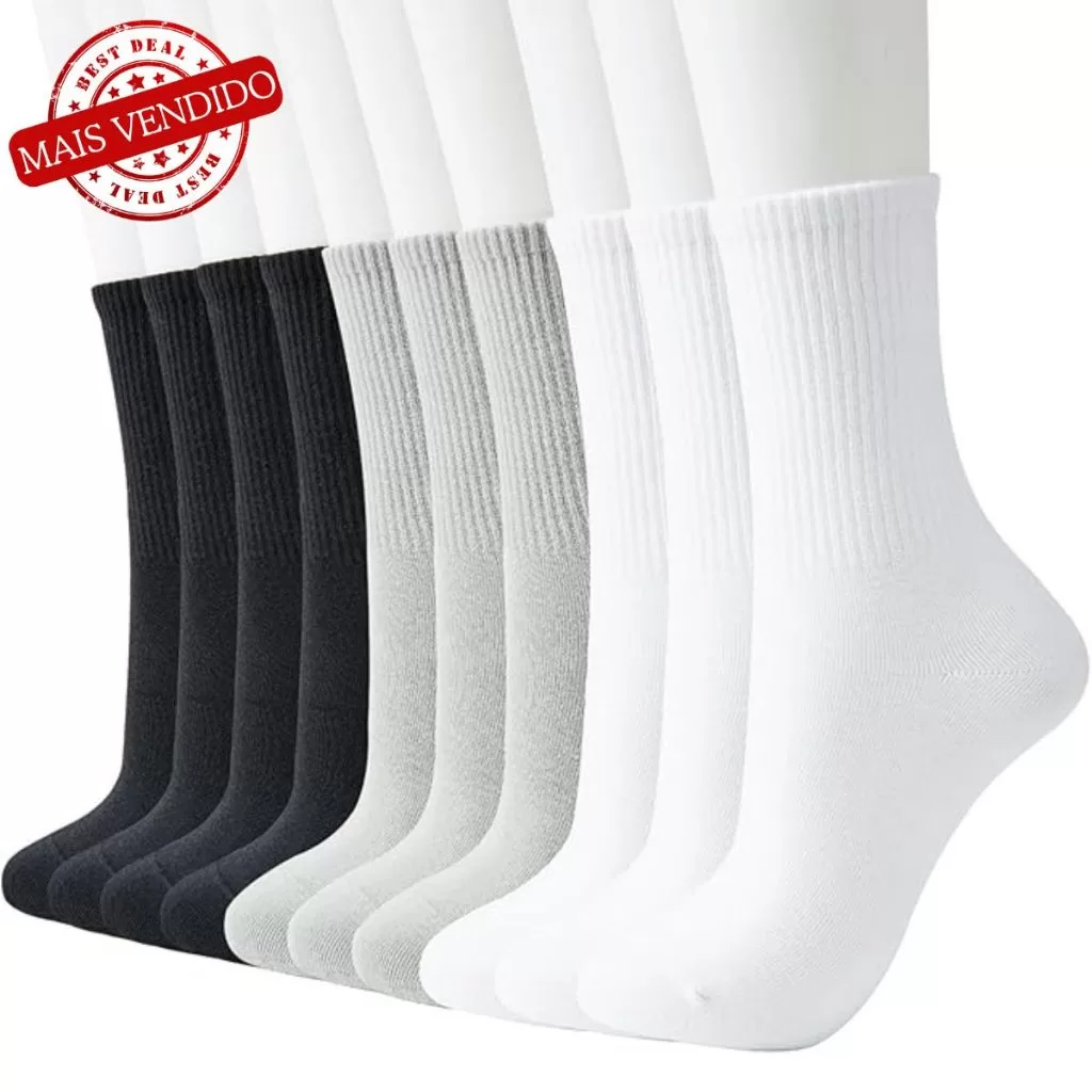 Kit 12 Pares Meia Cano Medio Alto Longo Sport Academia Cores