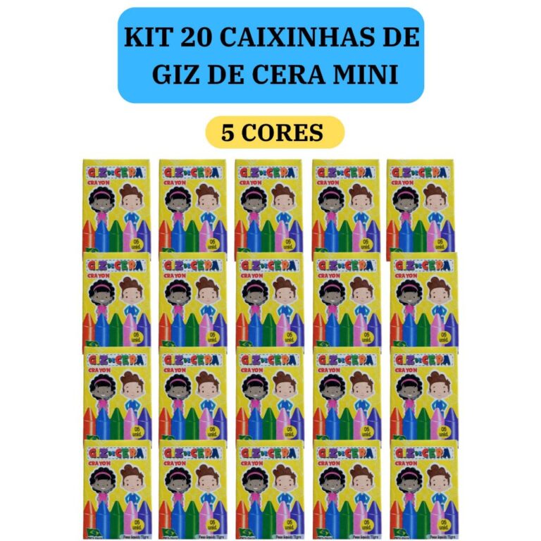 20 cx Mini Giz de Cera 5 Cores P/ Kit Festa Lembra
