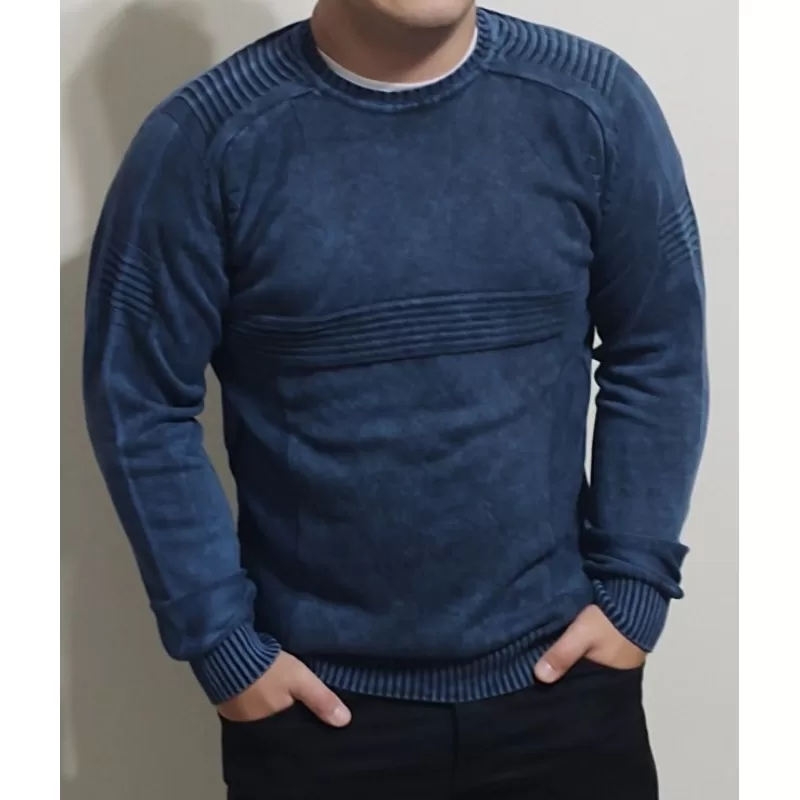Suéter masculino blusa estonada 100% algodão gola redonda