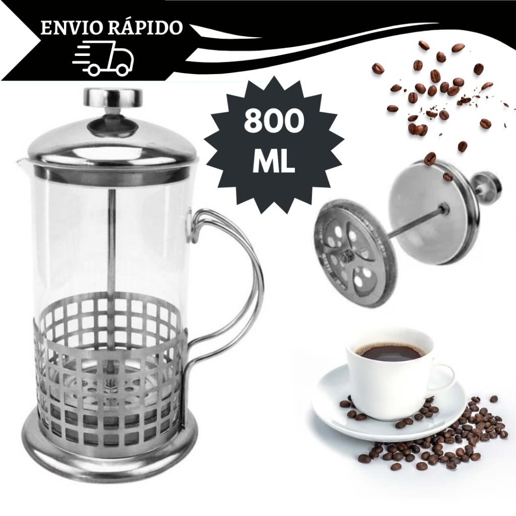 Cafeteira Prensa Francesa 800ml Cozinha Aço Inox Café Capuccino Chá de Vidro