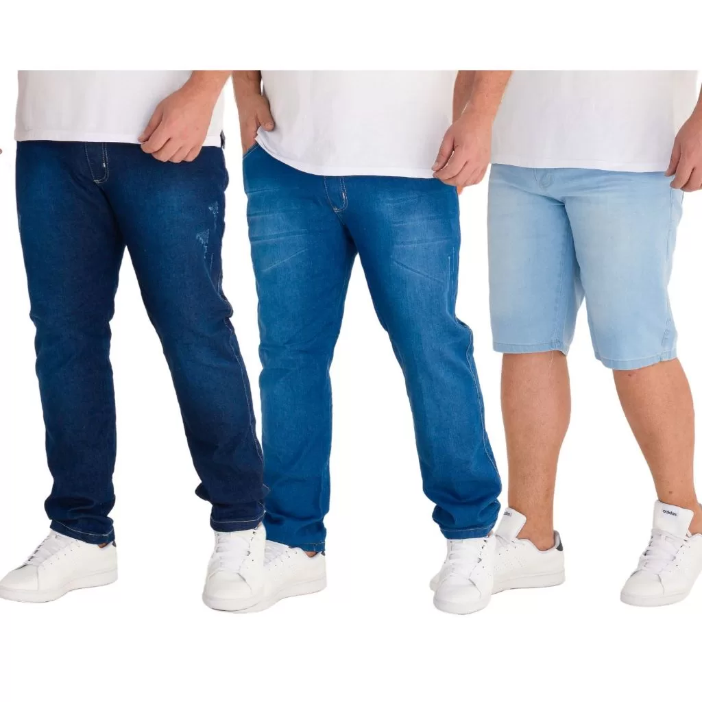 Kit 2 Calça Jeans Masculina Skinny E 1 Bermuda Jeans Lycra