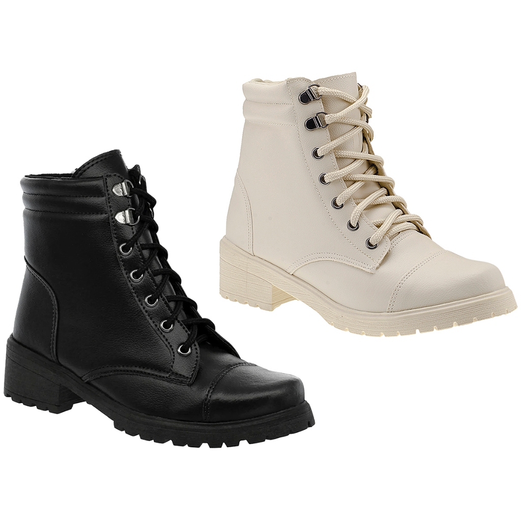 Kit 2 bota feminina Coturno Salto Baixo Aplicação Metal moda