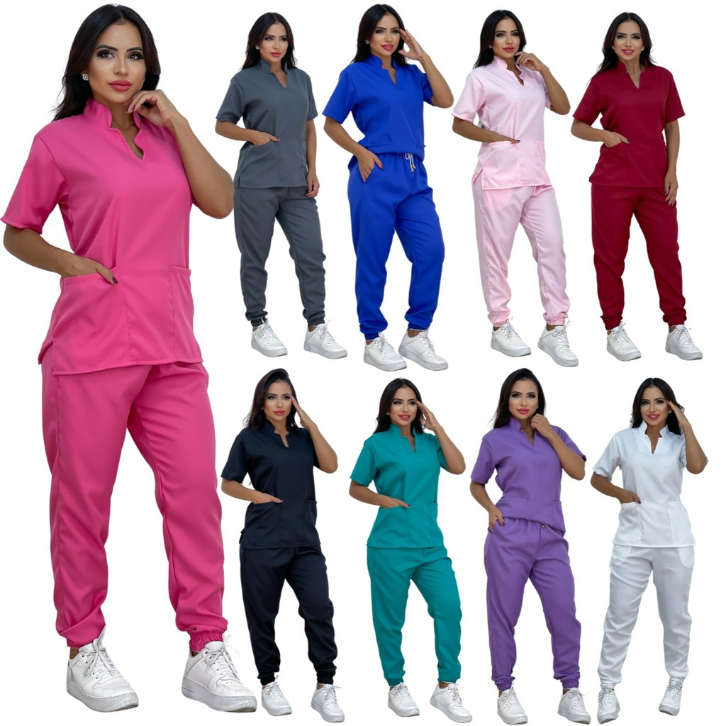 Pijama Cirúrgico Hospital Clinica Scrub Acinturado Uniforme profissional Gola Padre Elegante Linha P