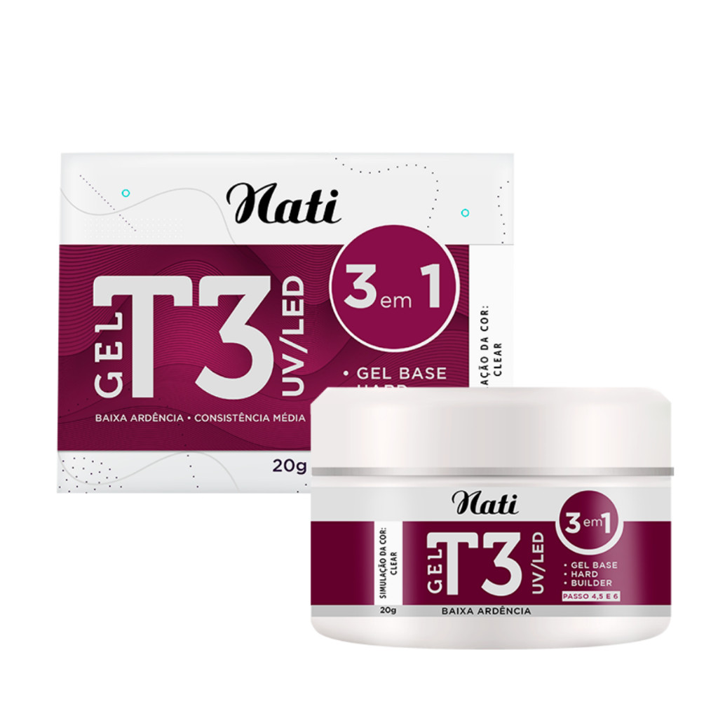 Gel Base Construtor T3 Nati Uv/Led p/ Alongamentos de Unhas 3 em 1 Cor Clear