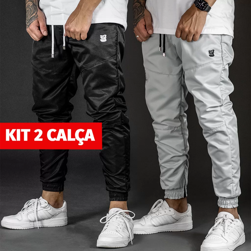 KIT 2 Calça Jogger Tactel Premium Preta com ziper Streetwear – Black Targ