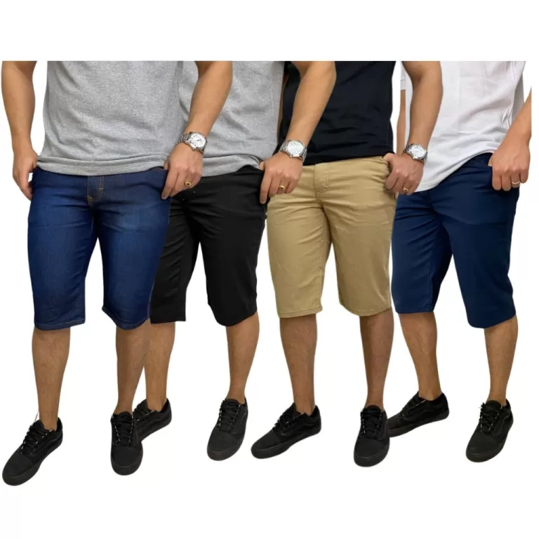 KIT 4 BERMUDAS TRADICIONAL RETA MASCULINA BRIM SAR