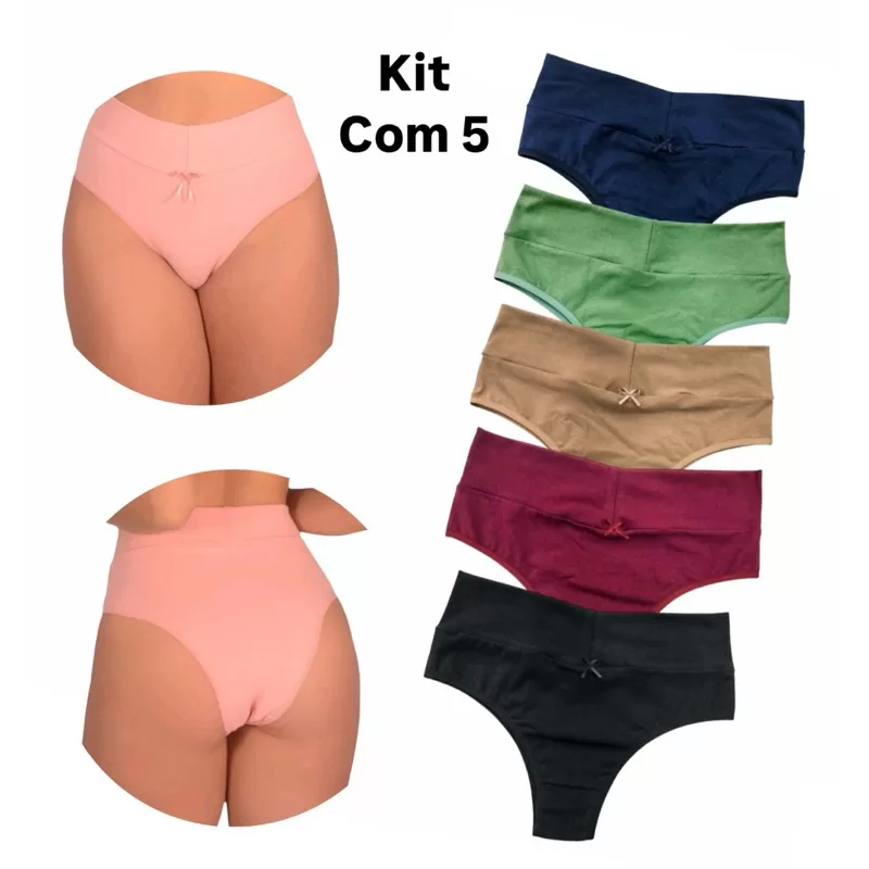 Kit 5 calcinhas algodão cos alto duplo parto maternidade coton promoção