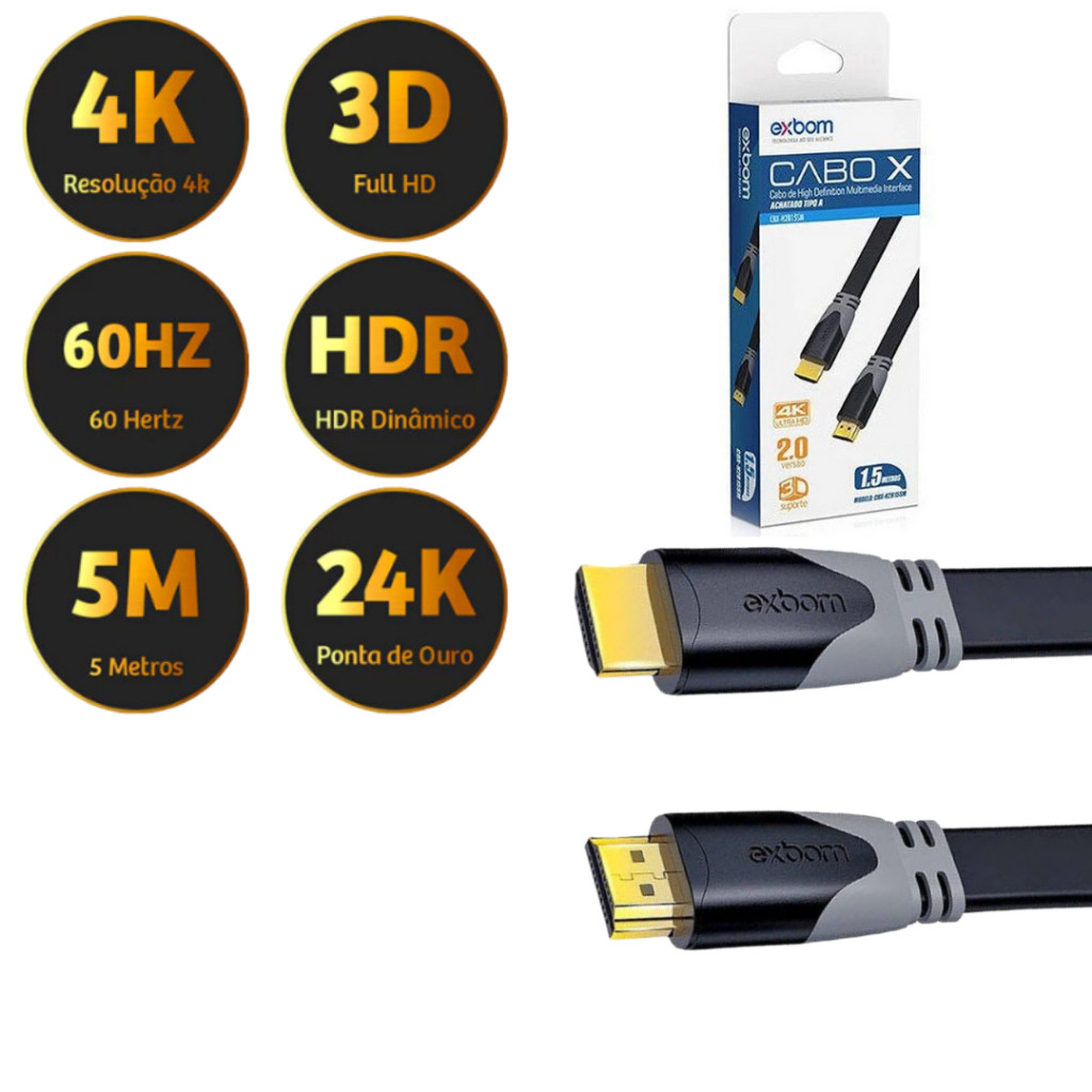 Cabo Hdmi 2.0 4k 4k 3d Full Hd Blindado Tv Ponta Gold 60hz 1m 1.8m 3m 5m 10m