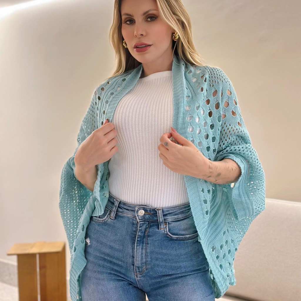 Cardigan Crochê Tricot Colete Rendado Regata
