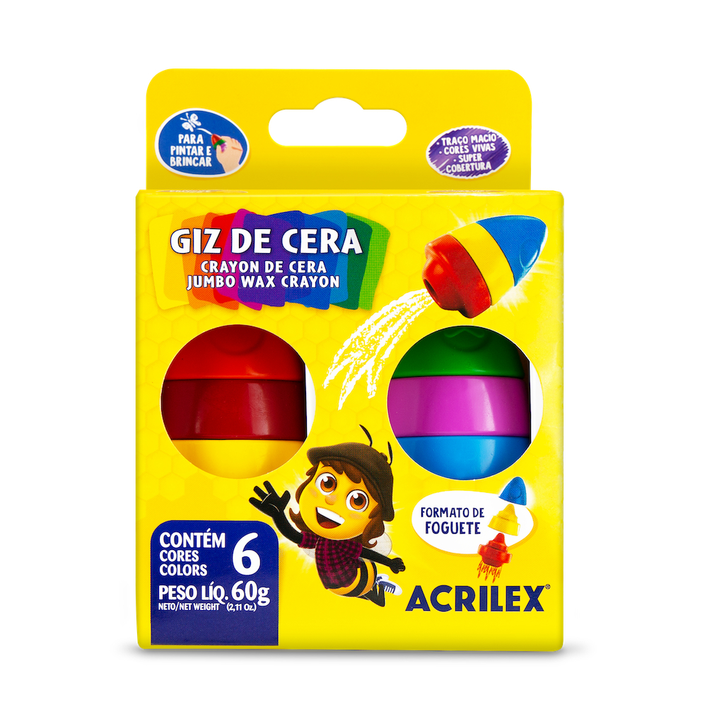 GIZ DE CERA JUMBO FOGUETE 6 CORES ACRILEX / MATERIAL ESCOLAR / PAPELARIA FOFA KAWAII