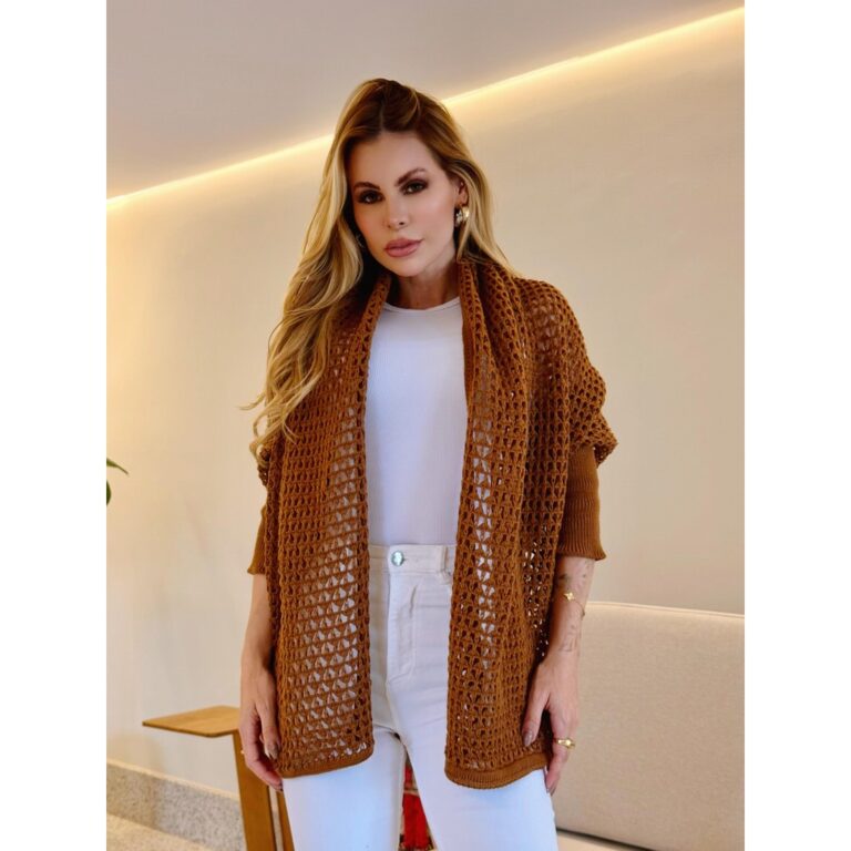Cardigan Crochê Tricot Colete Rendado Regata