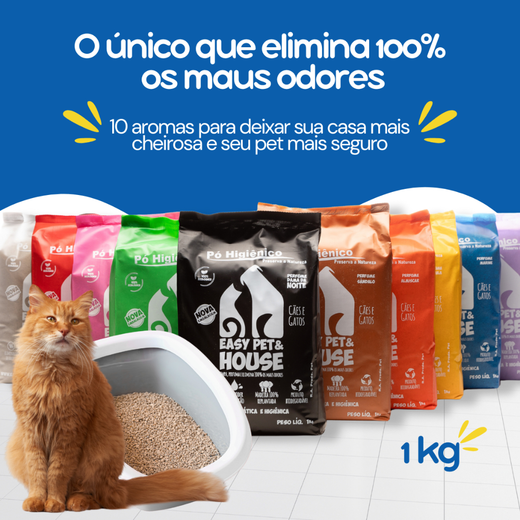Pó Higiênico Eliminador de Odores para Bandeja Higiênica 10 aromas – Easypet para Gato