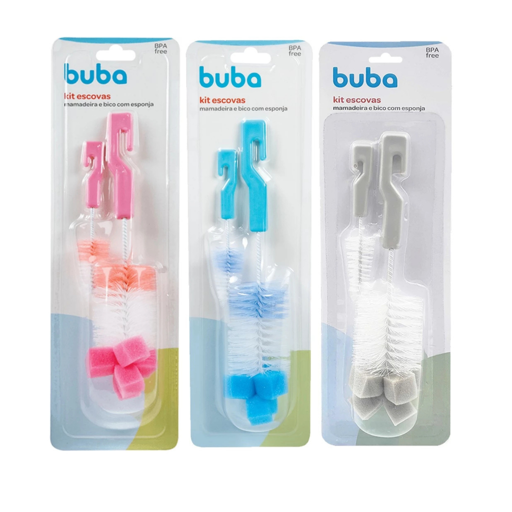 Escova Para Lavar Mamadeira E Bico C/ Esponja Buba Bebê Garrafas Térmicas Multiuso