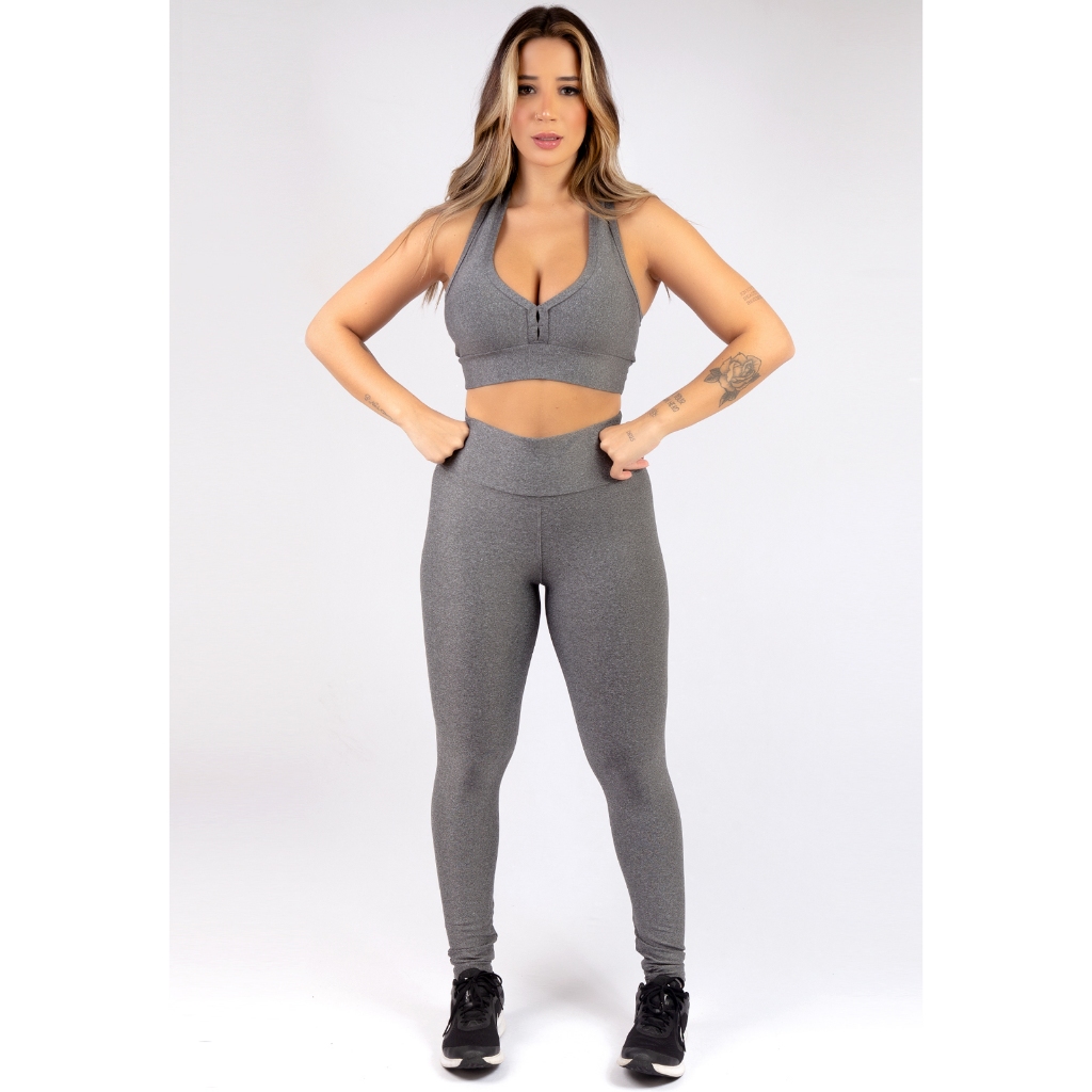 Conjunto Fitness Calça e Top Bojo Removível Academia Suplex Treino